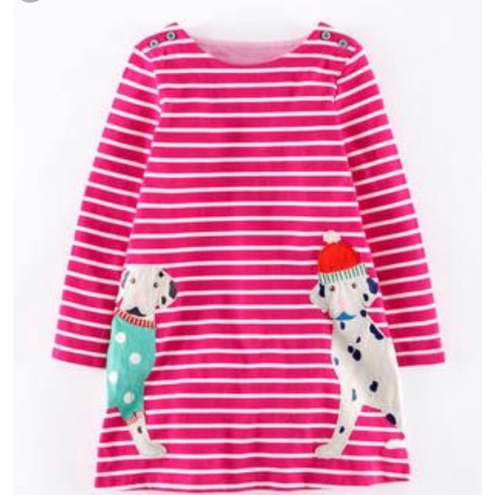 Mini Boden Dogs Pink Stripe Applique Jersey Dress